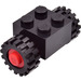 LEGO Černá Small Tire with Offset Tread (without Band Around Center of Tread) with Brick 2 x 2 with Red Single Wheels