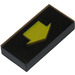 LEGO Black Tile 1 x 2 with Arrow Short Yellow with Groove (3069)