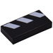 LEGO Black Tile 1 x 2 with Black &amp; White Diagonal Stripes with Groove (3069)