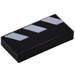 LEGO Black Tile 1 x 2 with Black &amp; White Diagonal Stripes with Groove (3069 / 84506)