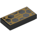 LEGO Black Tile 1 x 2 with Gold Hexagons with Groove (3069 / 105883)