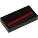 LEGO Black Tile 1 x 2 with Red Stripe on Black Background Sticker with Groove (3069)
