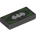 LEGO Black Tile 1 x 2 with Voucher with White Batman Symbol and Green Corners with Groove (3069 / 36459)