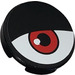 LEGO Black Tile 2 x 2 Round with Red eye on White, Pupil left Sticker with &quot;X&quot; Bottom (4150)