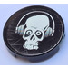LEGO Black Tile 2 x 2 Round with Skull and Headphones Sticker with &quot;X&quot; Bottom (4150)