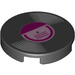 LEGO Black Tile 2 x 2 Round with Vinyl Record with Magenta Label with Bottom Stud Holder (14769 / 50520)