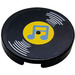 LEGO Black Tile 2 x 2 Round with Yellow Label Vinyl Record Sticker with &quot;X&quot; Bottom (4150)