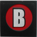 LEGO Black Tile 2 x 2 with &quot;B&quot; in Round Red Sticker with Groove (3068)