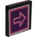 LEGO Black Tile 2 x 2 with Fluorescent Pink Arrow Sticker with Groove (3068)