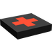 LEGO Black Tile 2 x 2 with Red Cross with Groove (3068)