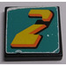 LEGO Black Tile 2 x 2 with Yellow &#039;2&#039; on Turquoise Background Sticker with Groove (3068)