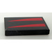 LEGO Black Tile 2 x 3 with Two Curved Red Stripes - Right Side Sticker (26603)