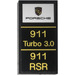 LEGO Black Tile 2 x 4 with Porsche Logo, &quot;911 Turbo 3.0&quot; and &quot;911 RSR&quot; Sticker (87079)