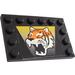 LEGO Black Tile 4 x 6 with Studs on 3 Edges with Tiger Pattern Sticker (6180)