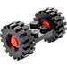 LEGO Black Vintage Axle Plate With Red Wheel Hub and Medium Offset Treaded Tyre