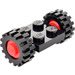 LEGO Black Vintage Axle Plate With Red Wheel Hub and Small Offset Treaded Tyre