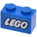 LEGO Blauw Steen 1 x 2 met Lego logo met gesloten &#039;O&#039; met buis aan de onderzijde (3004)