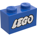 LEGO Blauw Steen 1 x 2 met &quot;LEGO&quot; met buis aan de onderzijde (3004)