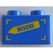 LEGO Blue Brick 1 x 2 with &#039;RESCUE&#039; on Yellow Arrow (Right) Sticker with Bottom Tube (3004)