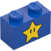 LEGO Blue Brick 1 x 2 with Super Star with Bottom Tube (3004 / 76888)