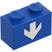 LEGO Blue Brick 1 x 2 with White Down Arrow with Bottom Tube (3004)