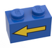 LEGO Blue Brick 1 x 2 with Yellow Left Arrow and Black Border with Bottom Tube (3004)