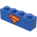 LEGO Blue Brick 1 x 4 with Red and Yellow Superman Logo (3010)