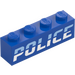 LEGO Blue Brick 1 x 4 with Slanted &#039;POLICE&#039; Logo (1414 / 3010)