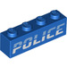 LEGO Blue Brick 1 x 4 with Slanted &#039;POLICE&#039; Logo (1414 / 3010)