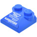 LEGO Blauw Helling 2 x 2 Gebogen met &#039;MOT Of&#039;, &#039;TURBO load&#039; en &#039;AIRBORNE spoilers&#039; Sticker met gebogen uiteinde (47457)