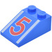 LEGO Blue Slope 2 x 3 (25°) with &quot;5&quot; and White Stripes with Rough Surface (3298)