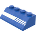 LEGO Blauw Helling 2 x 4 (45°) met Diagonal Striped Wit Lines (Links) Sticker met ruw oppervlak (3037)