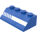 LEGO Blauw Helling 2 x 4 (45°) met Diagonal Striped Wit Lines (Rechtsaf) Sticker met ruw oppervlak (3037)