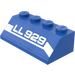 LEGO Blauw Helling 2 x 4 (45°) met &quot;LL29&quot; Lettering (Rechtsaf) Sticker met ruw oppervlak (3037)