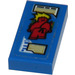 LEGO Blue Tile 1 x 2 with Trainer Card with Red Minifigure with Yellow Spiked Hair and Gold Text Boxes Sticker with Groove (3069)
