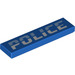 LEGO Blue Tile 1 x 4 with Light Blue/White &#039;POLICE&#039; (2431 / 73643)