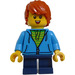 LEGO Boy in Dark Azure Hoodie met Bright Green Striped Shirt minifiguur