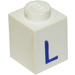 LEGO Klods 1 x 1 med Blå &quot;L&quot; (3005)