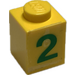 LEGO Brique 1 x 1 avec Green &quot;2&quot; Autocollant (3005)