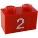 LEGO Brick 1 x 2 with '2' Sticker with Bottom Tube (3004)
