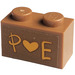 LEGO Brick 1 x 2 with &#039;P Heart E&#039; Sticker with Bottom Tube (3004)