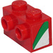 LEGO Brique 1 x 2 avec Goujons sur Une Côté avec rouge, Green et blanc Rayures Autocollant (11211)