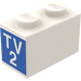 LEGO Brique 1 x 2 avec &quot;TV 2&quot; Autocollants depuis Set 664-1 avec tube inférieur (3004)