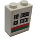 LEGO Brick 1 x 2 x 2 with &#039;L. 2.14&#039; and &#039;* 3.01&#039;, Green and Red Stripe Sticker with Inside Axle Holder (3245)