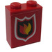 LEGO Brick 1 x 2 x 2 with Red and White Fire Shield Sticker with Inside Axle Holder (3245)