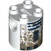 LEGO Brick 2 x 2 x 2 Round with Dirty R2-D2 at Dagobah Pattern with Bottom Axle Holder &#039;x&#039; Shape &#039;+&#039; Orientation (1545 / 30361)