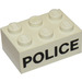 LEGO Brick 2 x 3 with Black &quot;POLICE&quot; Sans-Serif (Earlier, without Cross Supports) (3002)