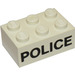 LEGO Steen 2 x 3 met Zwart &quot;Politie&quot; Sans-Serif (Eerder, zonder kruissteunen) (3002)