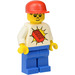 LEGO Brickster with White Shirt with Red LEGO Brick, Blue Legs, Freckles, and Blue Cap Minifigure