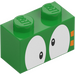 LEGO Bright Green Brick 1 x 2 with Lemmy Eyes with Bottom Tube (3004 / 94708)